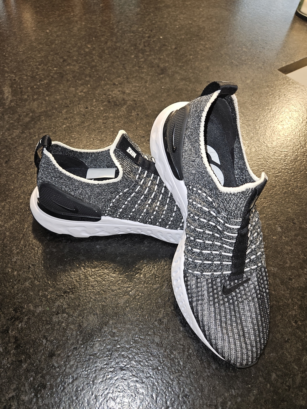 Nike Grey and White Knit Slip-On Running Shoes